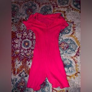 Pink Zip Up Romper Jumpsuit Shein
